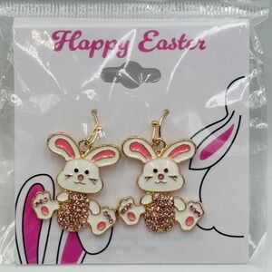 New Easter Bunny Dangle Earrings With Pink Rhinestone Easter Egg